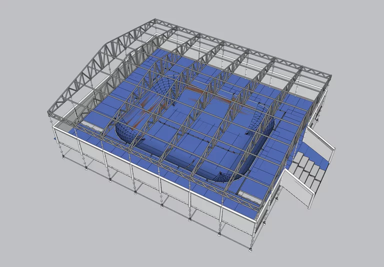 Modularer Pool mit Dachkonstruktion